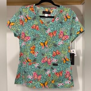 NWT Koi Leslie Wild Butterfly scrub top (S)